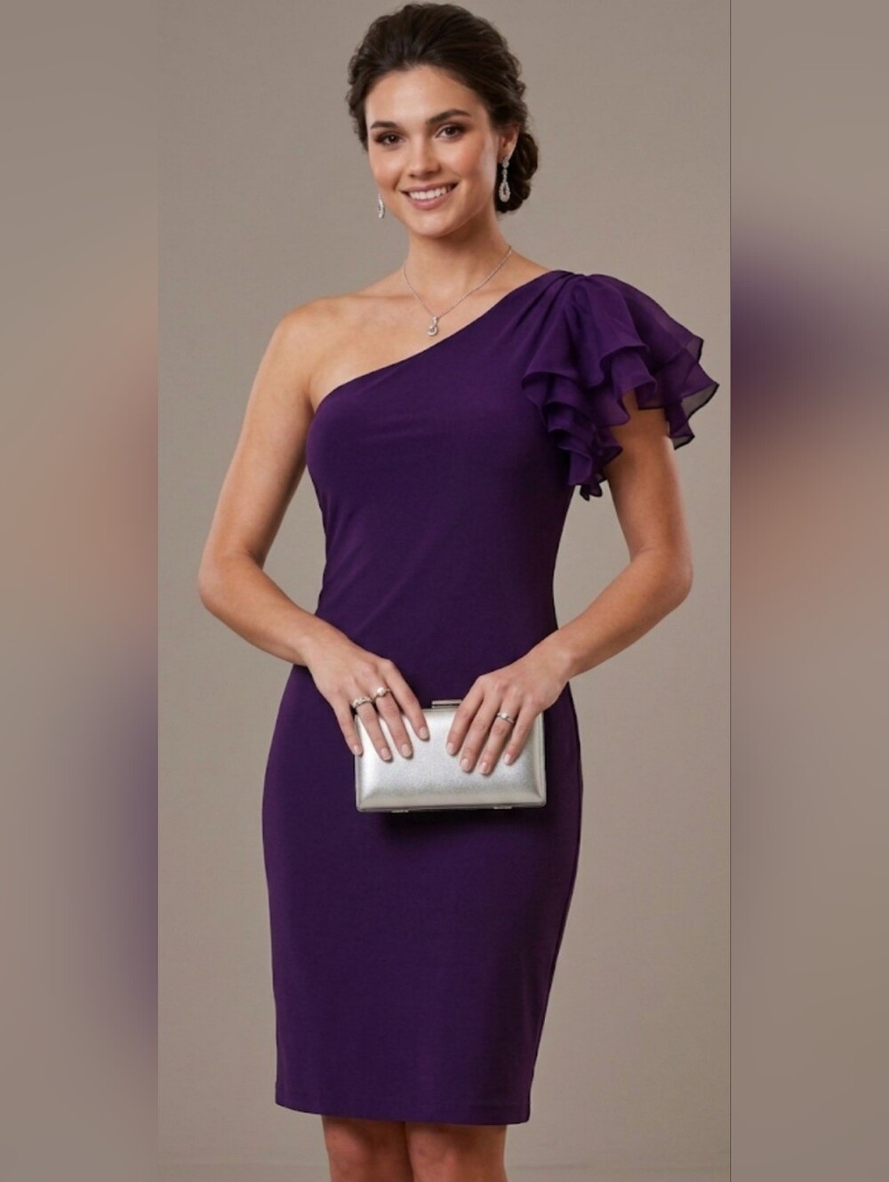 100% Silk Bebe One-Shoulder Formal Wedding-Guest Dress / Sz XS / Blackberry Kiss